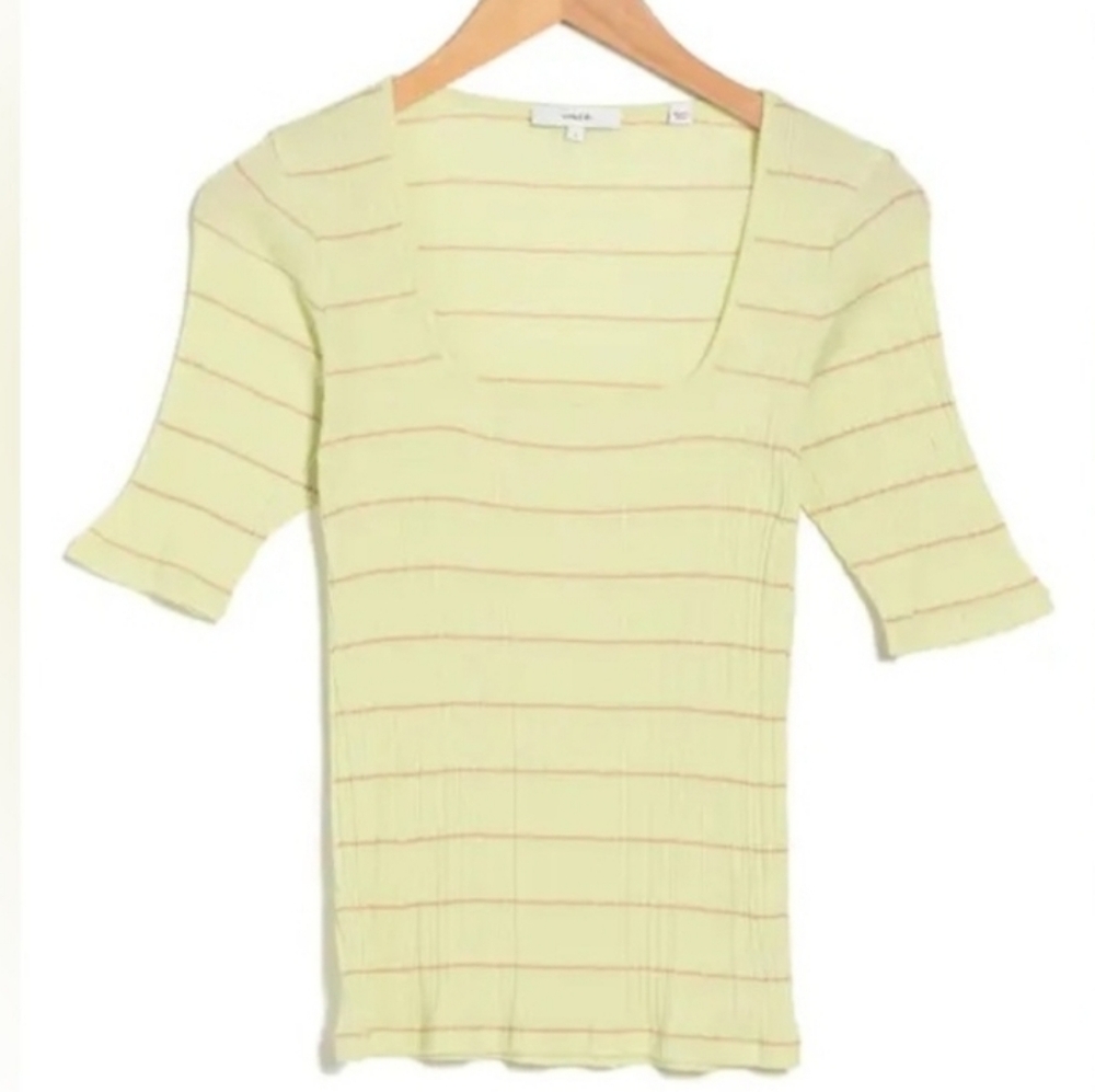 VINCE Striped Rib Square Neck Top